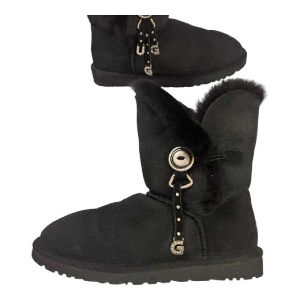UGG Azalea Boots Black with UGG Silver Rhinestone Bling Letters size 9 - Picture 3 of 11
